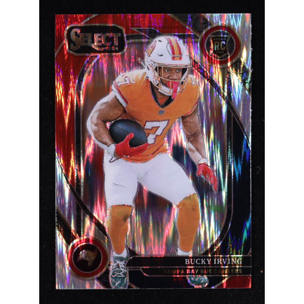 Bucky Irving 2024 Select Prizm Black and Red Shock #239 RC at PristineAuction.com