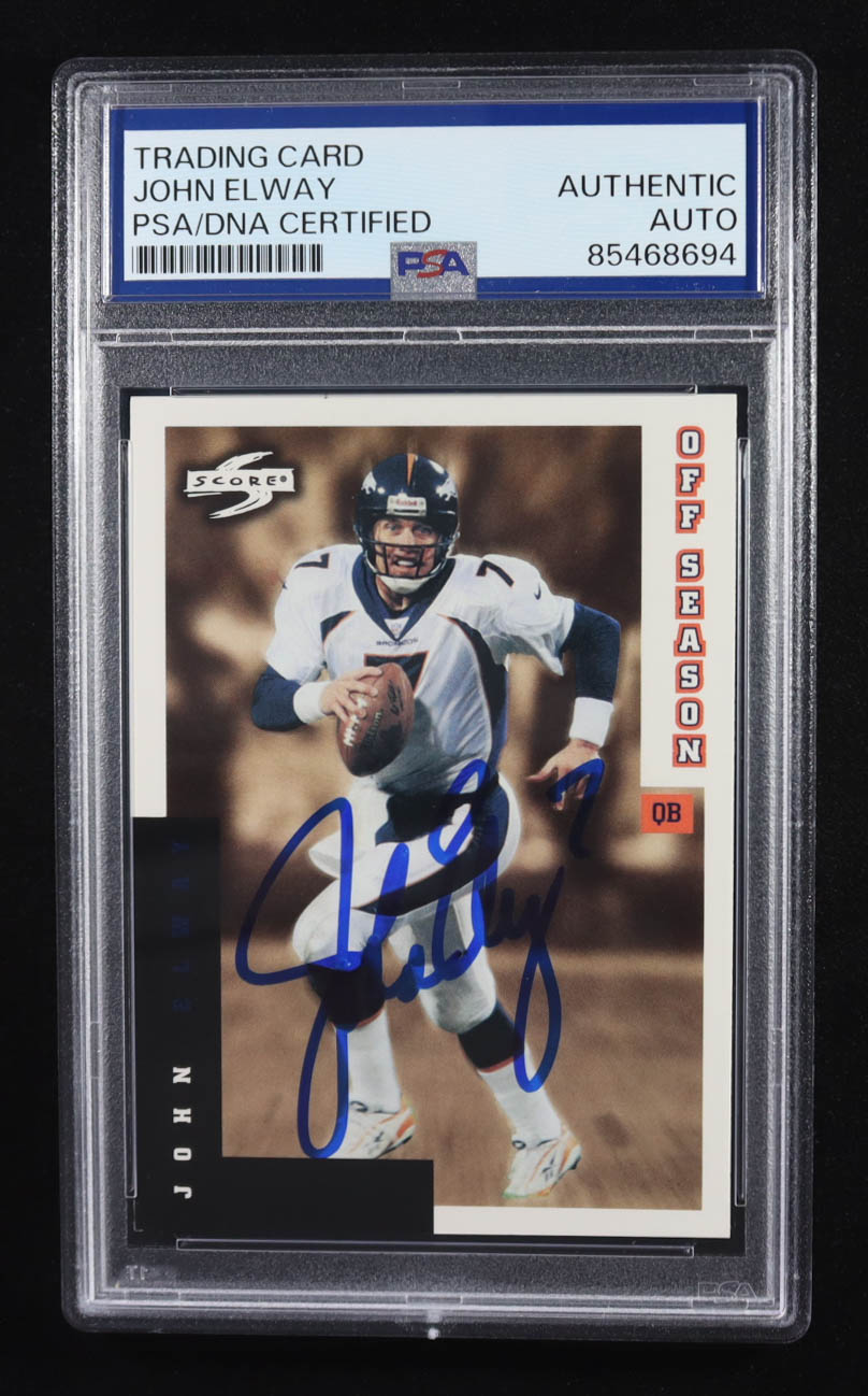 John Elway Signed 1998 Score Pinnacle Trading Card Auto Offseason #253 (PSA | Autograph Grade PSA Authentic) at PristineAuction.com John Elway Signed 1998 Score Pinnacle Trading Card Auto Offseason #253 (PSA | Autograph Grade PSA Authentic) at PristineAuction.com
