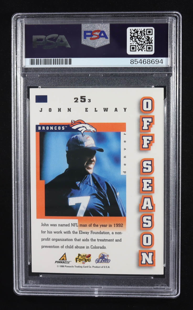 John Elway Signed 1998 Score Pinnacle Trading Card Auto Offseason #253 (PSA | Autograph Grade PSA Authentic) at PristineAuction.com John Elway Signed 1998 Score Pinnacle Trading Card Auto Offseason #253 (PSA | Autograph Grade PSA Authentic) at PristineAuction.com