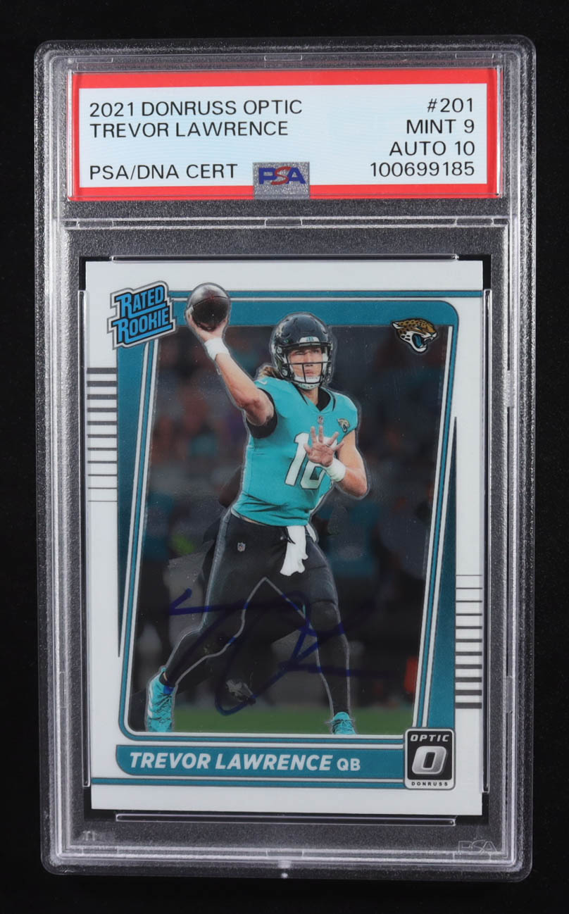 Trevor Lawrence Signed 2021 Donruss Optic RR #201 RC (PSA 9 | Autograph Grade 10) at PristineAuction.com Trevor Lawrence Signed 2021 Donruss Optic RR #201 RC (PSA 9 | Autograph Grade 10) at PristineAuction.com