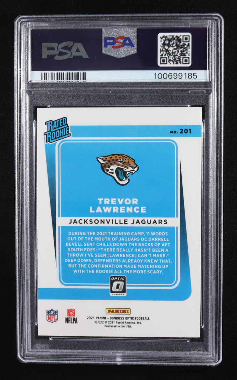 Trevor Lawrence Signed 2021 Donruss Optic RR #201 RC (PSA 9 | Autograph Grade 10) at PristineAuction.com Trevor Lawrence Signed 2021 Donruss Optic RR #201 RC (PSA 9 | Autograph Grade 10) at PristineAuction.com