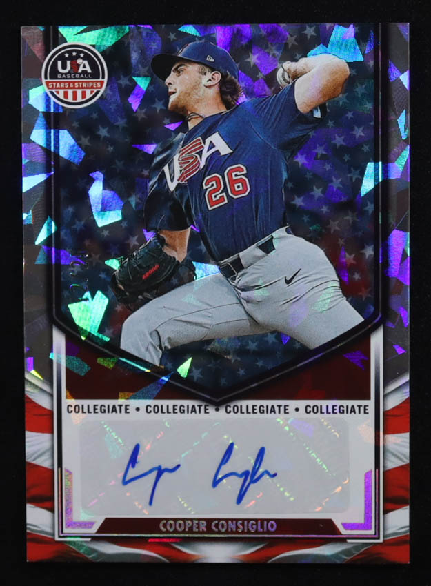 Cooper Consiglio 2025 USA Baseball Stars and Stripes Collegiate National Team Signatures Crystals #37 #12/25 RC at PristineAuction.com Cooper Consiglio 2025 USA Baseball Stars and Stripes Collegiate National Team Signatures Crystals #37 #12/25 RC at PristineAuction.com