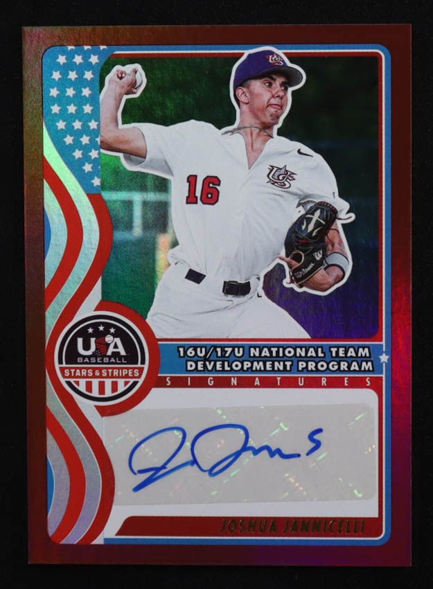 Joshua Jannicelli 2025 USA Baseball Stars and Stripes 16U/17U National Team Signatures Red #16 #68/99 RC at PristineAuction.com Joshua Jannicelli 2025 USA Baseball Stars and Stripes 16U/17U National Team Signatures Red #16 #68/99 RC at PristineAuction.com