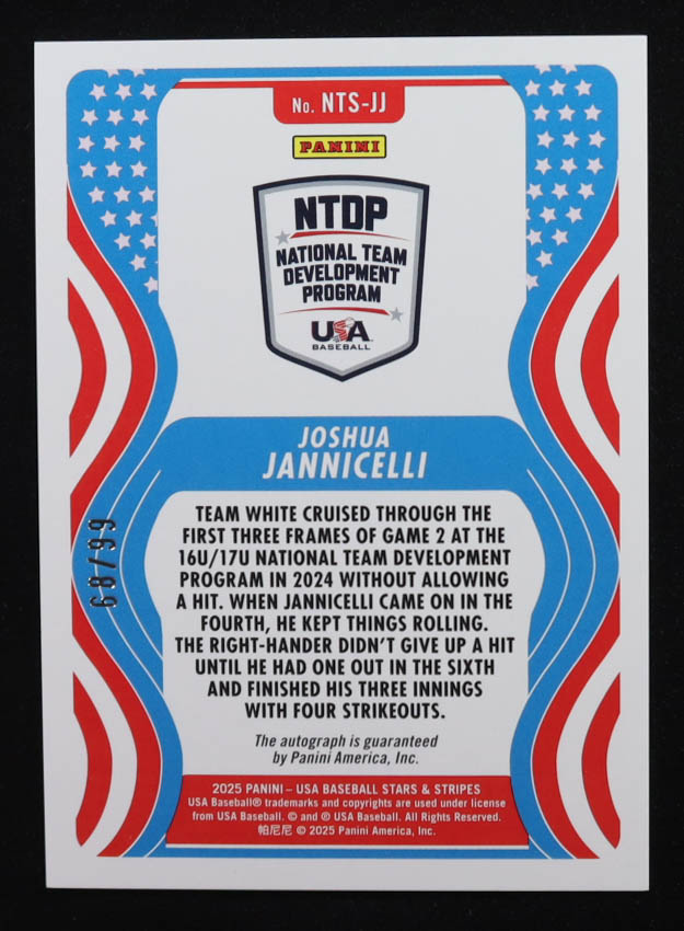 Joshua Jannicelli 2025 USA Baseball Stars and Stripes 16U/17U National Team Signatures Red #16 #68/99 RC at PristineAuction.com Joshua Jannicelli 2025 USA Baseball Stars and Stripes 16U/17U National Team Signatures Red #16 #68/99 RC at PristineAuction.com