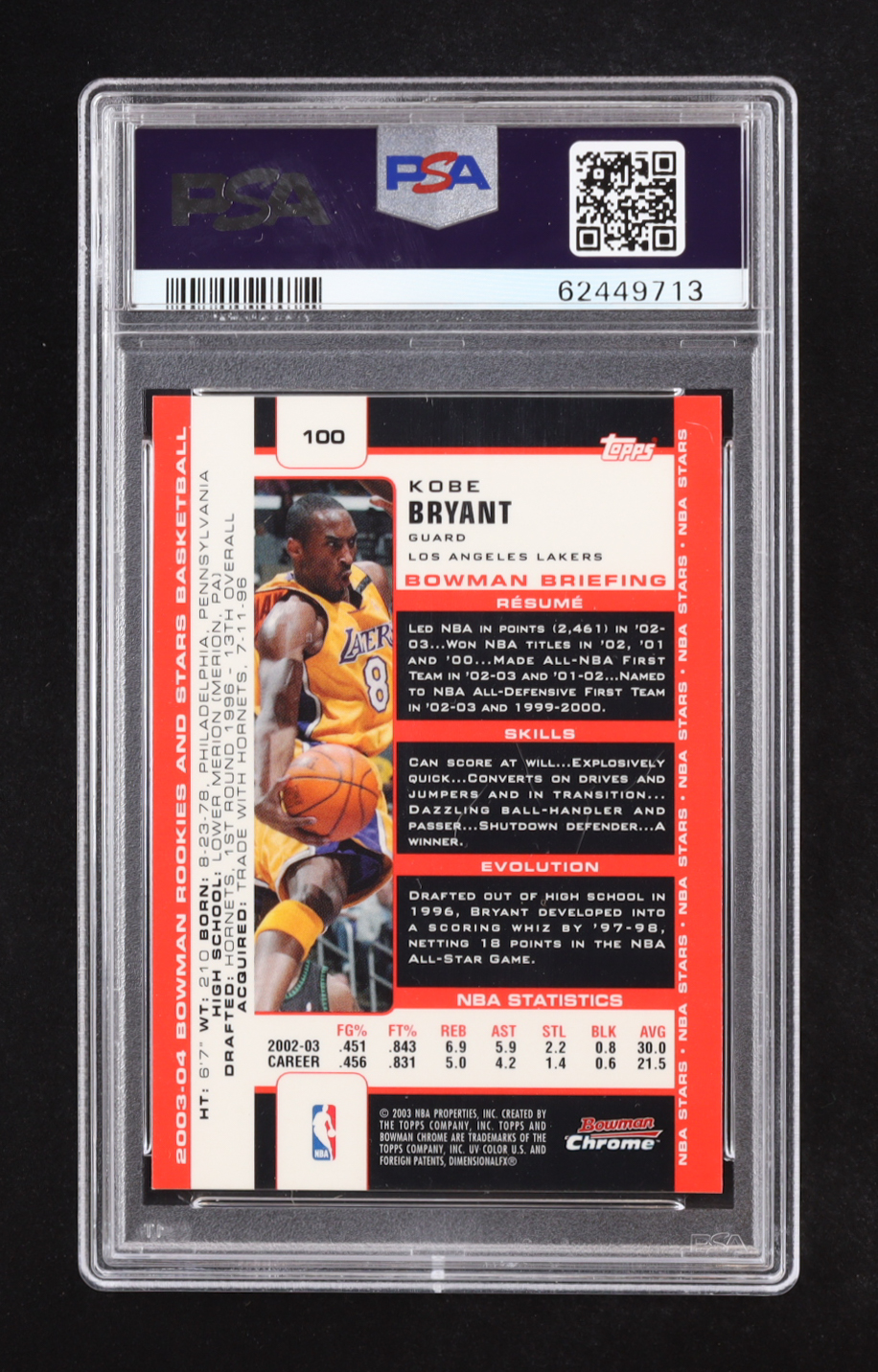 Kobe Bryant 2003-04 Bowman Chrome #100 (PSA 8) at PristineAuction.com Kobe Bryant 2003-04 Bowman Chrome #100 (PSA 8) at PristineAuction.com