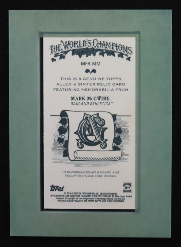 Mark McGwire 2021 Topps Allen and Ginter Mini Framed Relics #MFRMM at PristineAuction.com Mark McGwire 2021 Topps Allen and Ginter Mini Framed Relics #MFRMM at PristineAuction.com