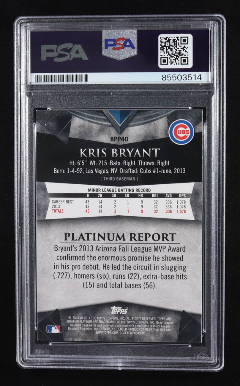 Kris Bryant Signed 2014 Topps Bowman Platinum Prospect Trading Card Auto #BPP40 RC (PSA | Autograph Grade PSA Authentic) at PristineAuction.com Kris Bryant Signed 2014 Topps Bowman Platinum Prospect Trading Card Auto #BPP40 RC (PSA | Autograph Grade PSA Authentic) at PristineAuction.com