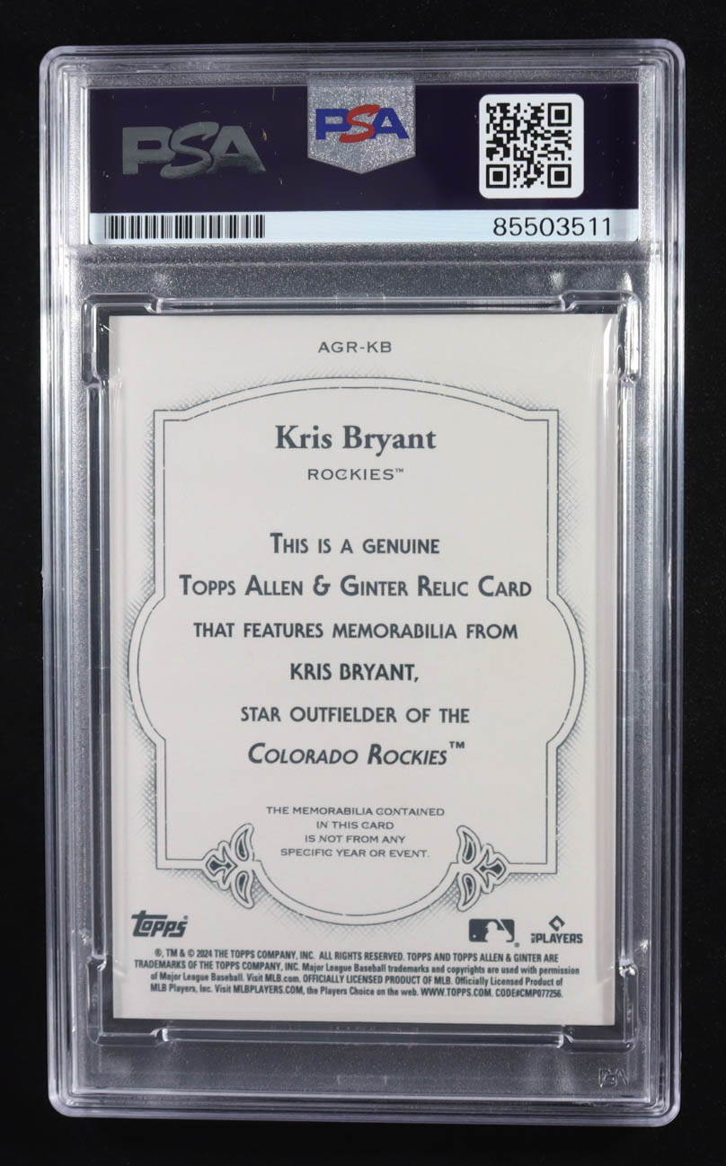 Kris Bryant Signed 2024 Topps Allen & Ginter Game Used Memorabilia Trading Card Auto #AGR-KB (PSA | Autograph Grade PSA Authentic) at PristineAuction.com Kris Bryant Signed 2024 Topps Allen & Ginter Game Used Memorabilia Trading Card Auto #AGR-KB (PSA | Autograph Grade PSA Authentic) at PristineAuction.com