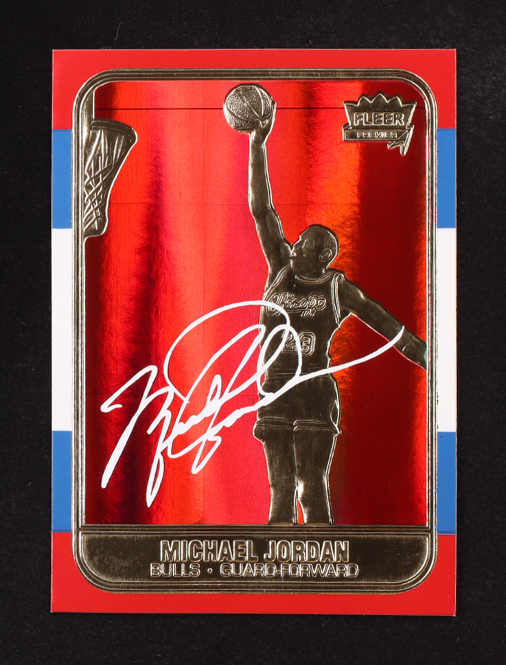 Michael Jordan 1997 Fleer Premier Signature Series Red Holo Refractor 23Kt Gold Card at PristineAuction.com Michael Jordan 1997 Fleer Premier Signature Series Red Holo Refractor 23Kt Gold Card at PristineAuction.com