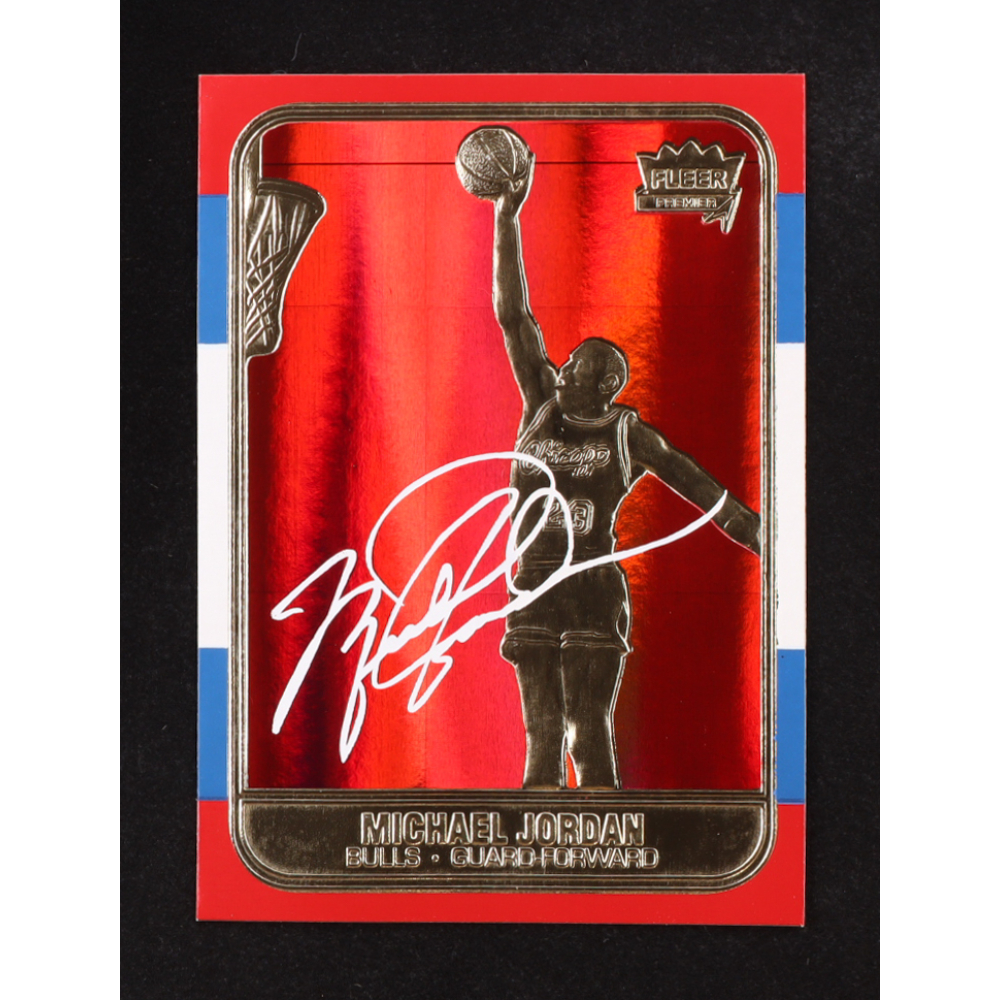 Michael Jordan 1997 Fleer Premier Signature Series Red Holo Refractor 23Kt Gold Card at PristineAuction.com