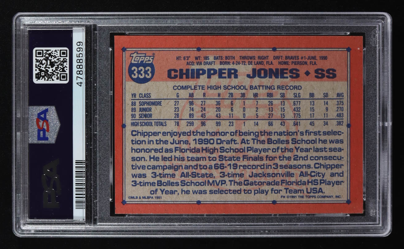 Chipper Jones 1991 Topps #333 RC (PSA 9) at PristineAuction.com Chipper Jones 1991 Topps #333 RC (PSA 9) at PristineAuction.com