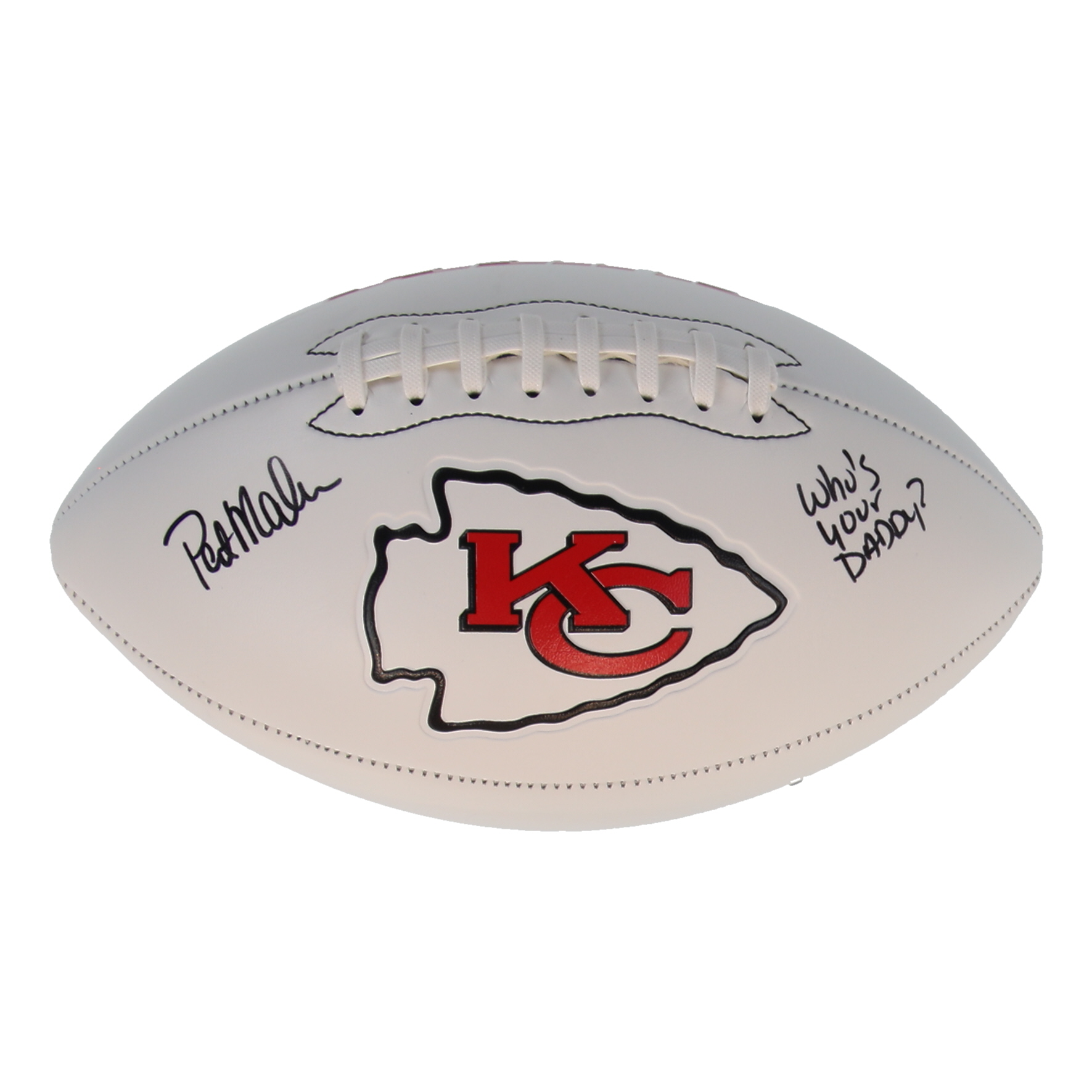 Patrick Mahomes Sr. Signed Chiefs Logo Football Inscribed "Who's Your Daddy?" (Schwartz) at PristineAuction.com Patrick Mahomes Sr. Signed Chiefs Logo Football Inscribed "Who's Your Daddy?" (Schwartz) at PristineAuction.com