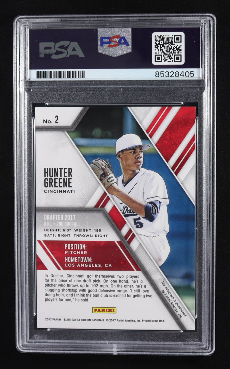 Hunter Greene Signed 2017 Panini Elite Extra Edition Aspirations Trading Card Auto #2 RC #03/10 (PSA | Autograph Grade PSA Authentic) at PristineAuction.com Hunter Greene Signed 2017 Panini Elite Extra Edition Aspirations Trading Card Auto #2 RC #03/10 (PSA | Autograph Grade PSA Authentic) at PristineAuction.com