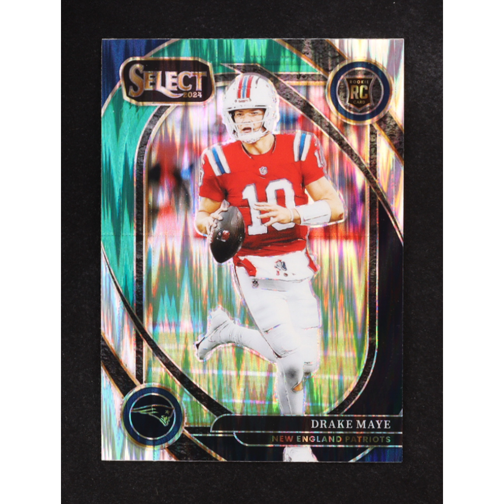 Drake Maye 2024 Select Prizm Black and Green Shock #218 RC at PristineAuction.com