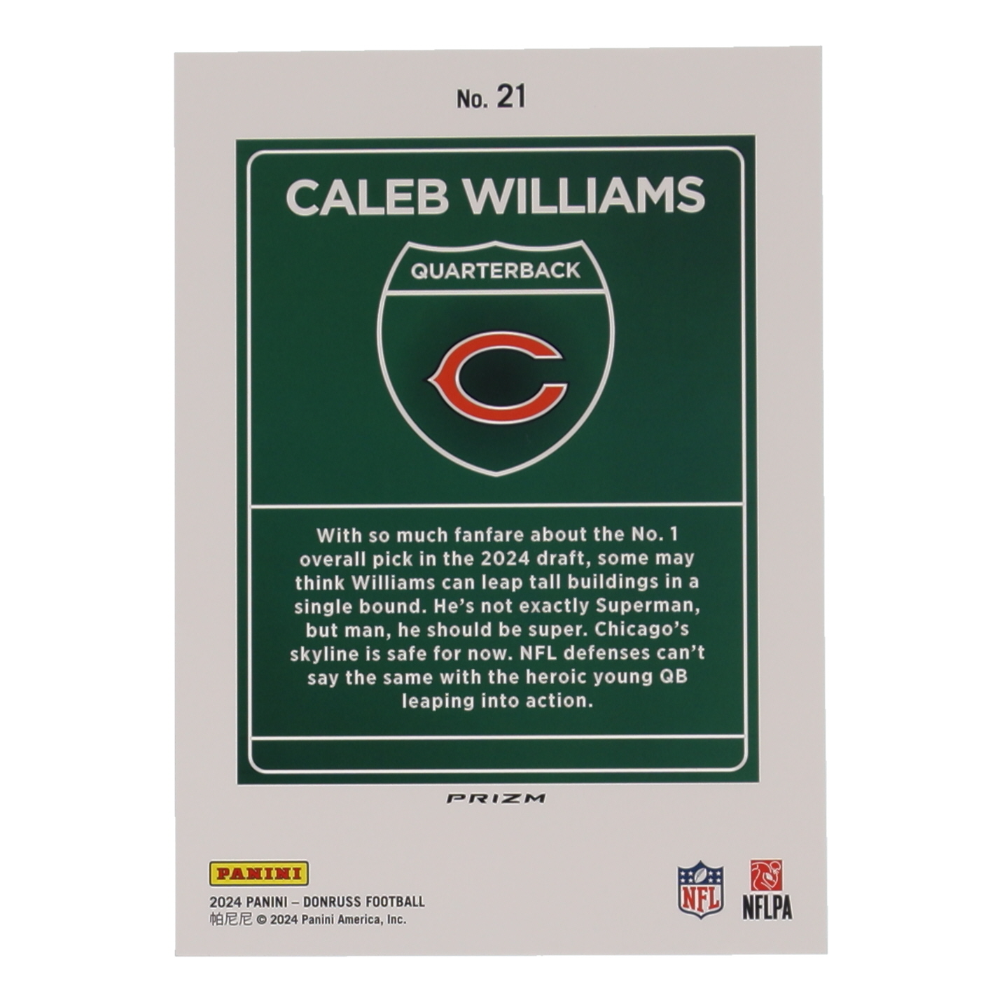 Caleb Williams 2024 Panini Donruss Football Oversized Downtown Jumbo #21 RC at PristineAuction.com Caleb Williams 2024 Panini Donruss Football Oversized Downtown Jumbo #21 RC at PristineAuction.com