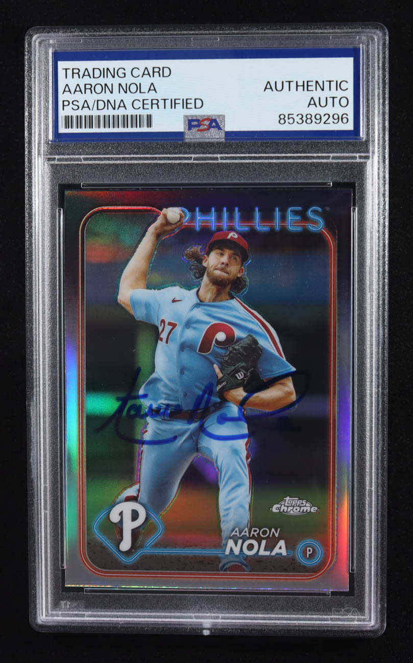 Aaron Nola Signed 2024 Topps Chrome #262 (PSA) at PristineAuction.com Aaron Nola Signed 2024 Topps Chrome #262 (PSA) at PristineAuction.com
