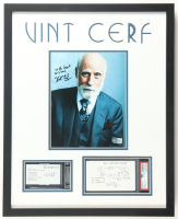 Vint Cerf Signed Custom Framed Cut, Photo & Business Card Display Inscribed with a Formula & "With Best Wishes" (BGS & PSA) at PristineAuction.com