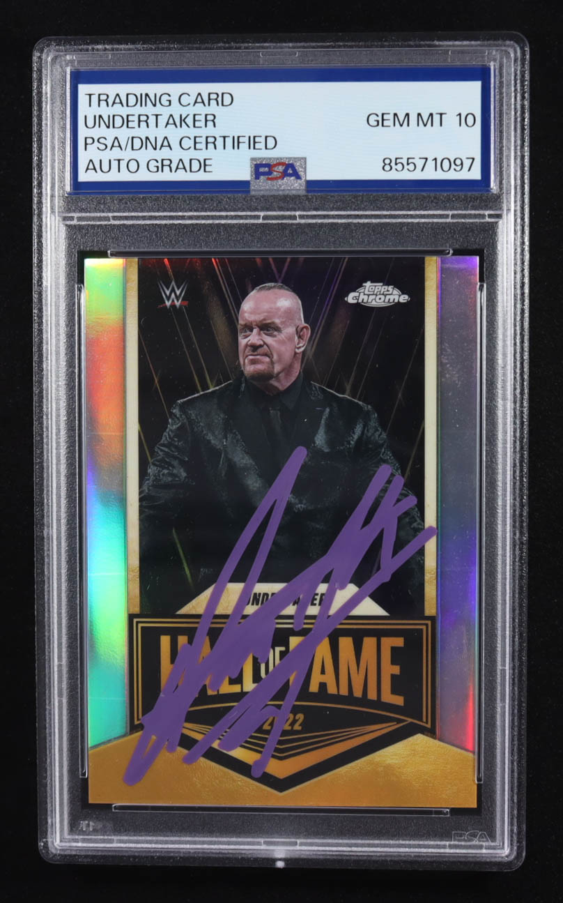 Undertaker Signed 2025 Topps Chrome Trading Card Auto Hall of Fame #EMB-UT (PSA | Autograph Graded 10) at PristineAuction.com Undertaker Signed 2025 Topps Chrome Trading Card Auto Hall of Fame #EMB-UT (PSA | Autograph Graded 10) at PristineAuction.com