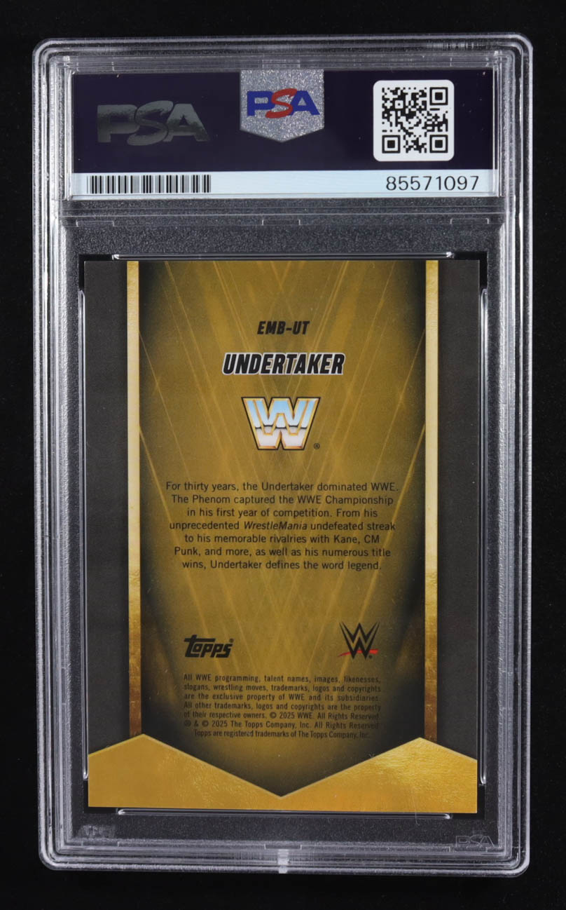Undertaker Signed 2025 Topps Chrome Trading Card Auto Hall of Fame #EMB-UT (PSA | Autograph Graded 10) at PristineAuction.com Undertaker Signed 2025 Topps Chrome Trading Card Auto Hall of Fame #EMB-UT (PSA | Autograph Graded 10) at PristineAuction.com