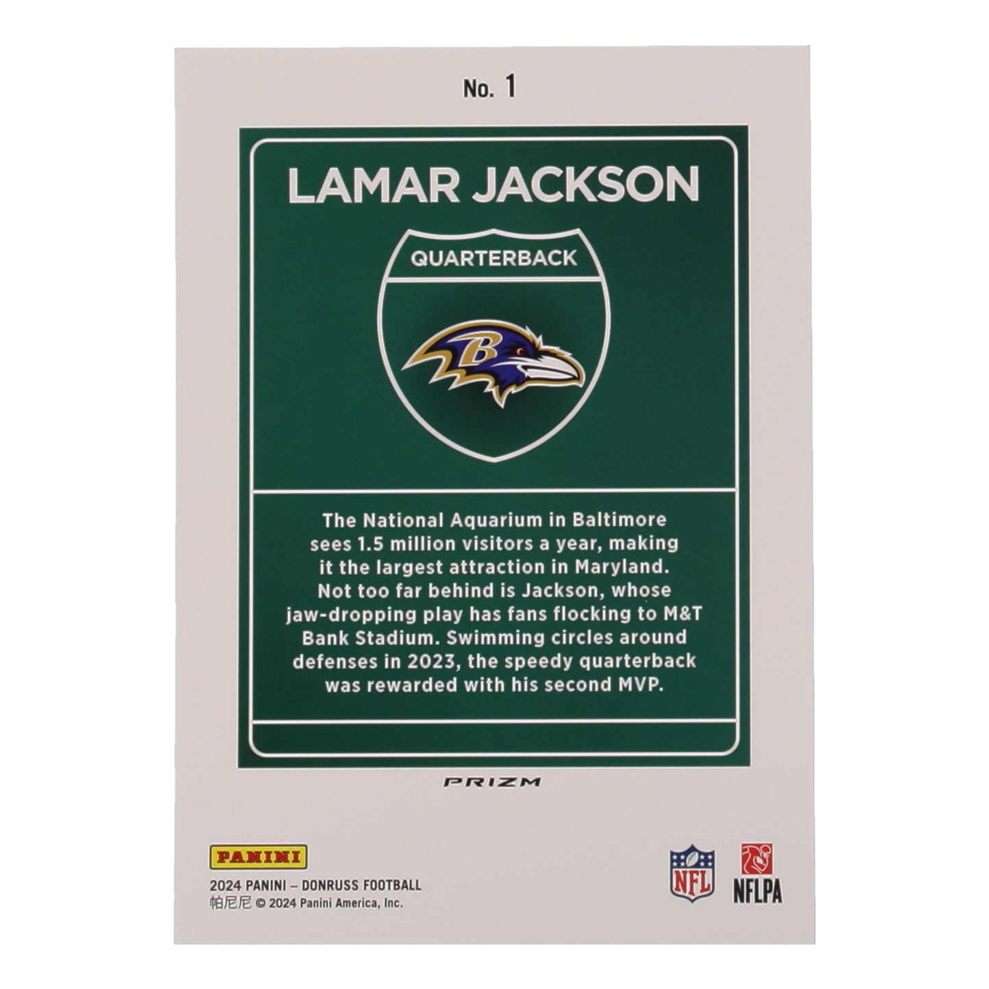 Lamar Jackson 2024 Panini Donruss Football Oversized Downtown Jumbo #1 at PristineAuction.com Lamar Jackson 2024 Panini Donruss Football Oversized Downtown Jumbo #1 at PristineAuction.com