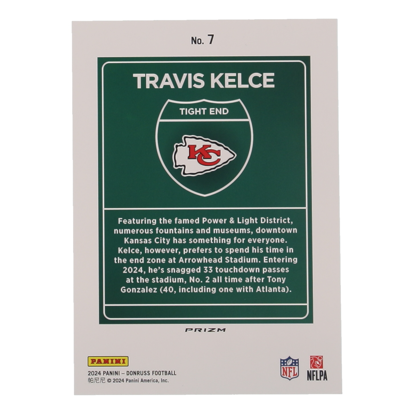 Travis Kelce 2024 Panini Donruss Football Oversized Downtown Jumbo #7 at PristineAuction.com Travis Kelce 2024 Panini Donruss Football Oversized Downtown Jumbo #7 at PristineAuction.com