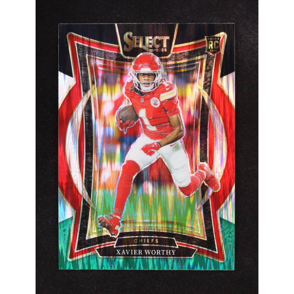Xavier Worthy 2024 Select Prizm Black and Green Shock #32 RC at PristineAuction.com