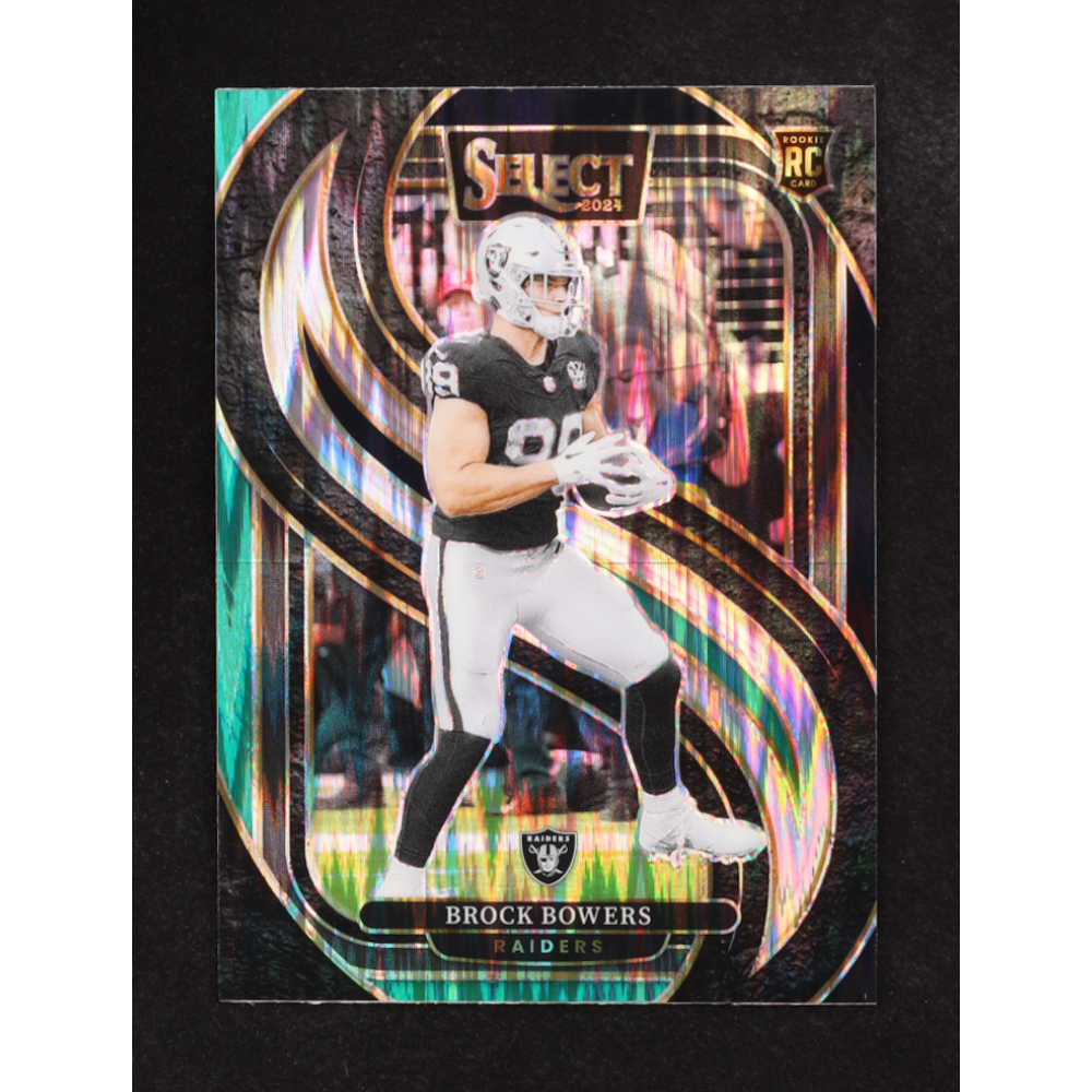 Brock Bowers 2024 Select Prizm Black and Green Shock #118 RC at PristineAuction.com