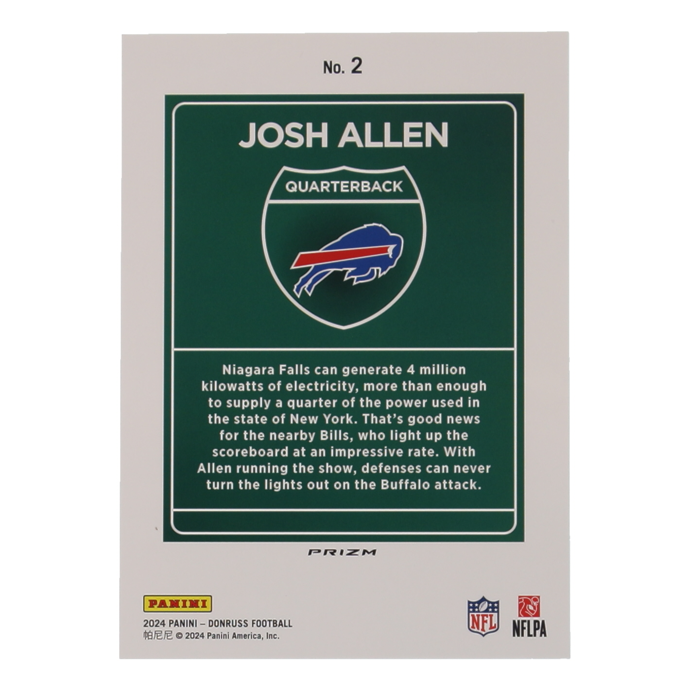 Josh Allen 2024 Panini Donruss Football Oversized Downtown Jumbo #2 at PristineAuction.com Josh Allen 2024 Panini Donruss Football Oversized Downtown Jumbo #2 at PristineAuction.com