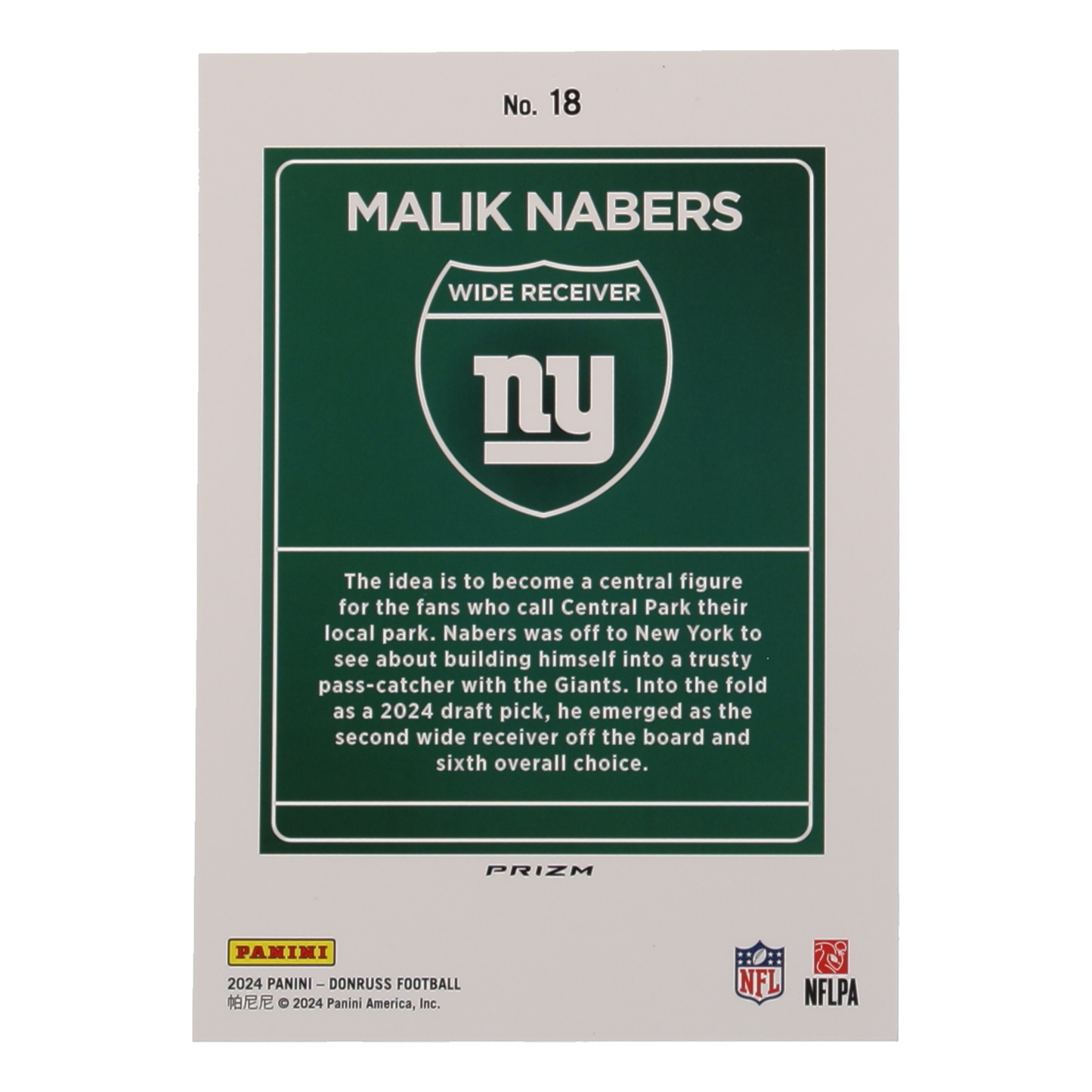 Malik Nabers 2024 Panini Donruss Football Oversized Downtown Jumbo #18 RC at PristineAuction.com Malik Nabers 2024 Panini Donruss Football Oversized Downtown Jumbo #18 RC at PristineAuction.com