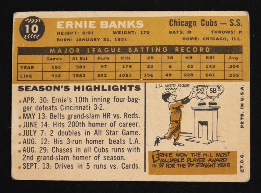 Ernie Banks 1960 Topps #10 at PristineAuction.com Ernie Banks 1960 Topps #10 at PristineAuction.com