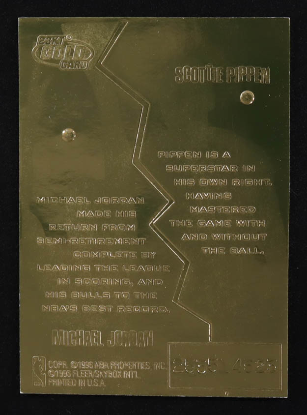 Michael Jordan / Scottie Pippen 1996-97 Fleer Game Breakers Black Signature 23KT Gold Card #2535 at PristineAuction.com Michael Jordan / Scottie Pippen 1996-97 Fleer Game Breakers Black Signature 23KT Gold Card #2535 at PristineAuction.com