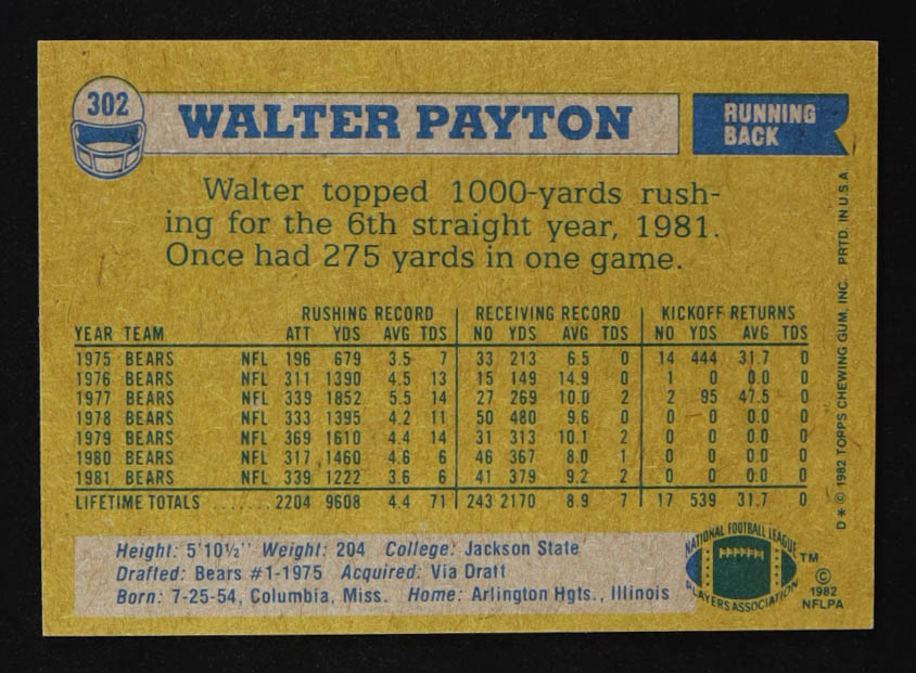 Walter Payton 1982 Topps #302 at PristineAuction.com Walter Payton 1982 Topps #302 at PristineAuction.com