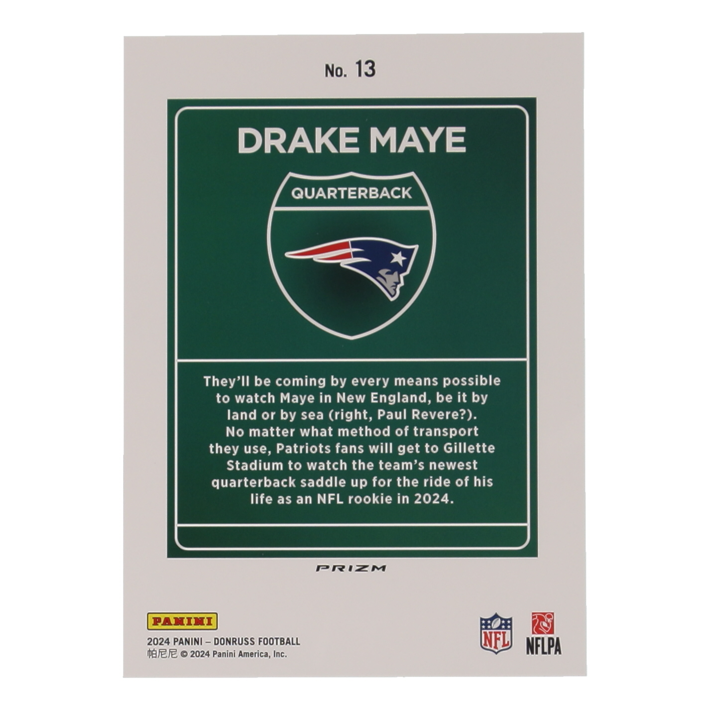Drake Maye 2024 Panini Donruss Football Oversized Downtown Jumbo #13 RC at PristineAuction.com Drake Maye 2024 Panini Donruss Football Oversized Downtown Jumbo #13 RC at PristineAuction.com
