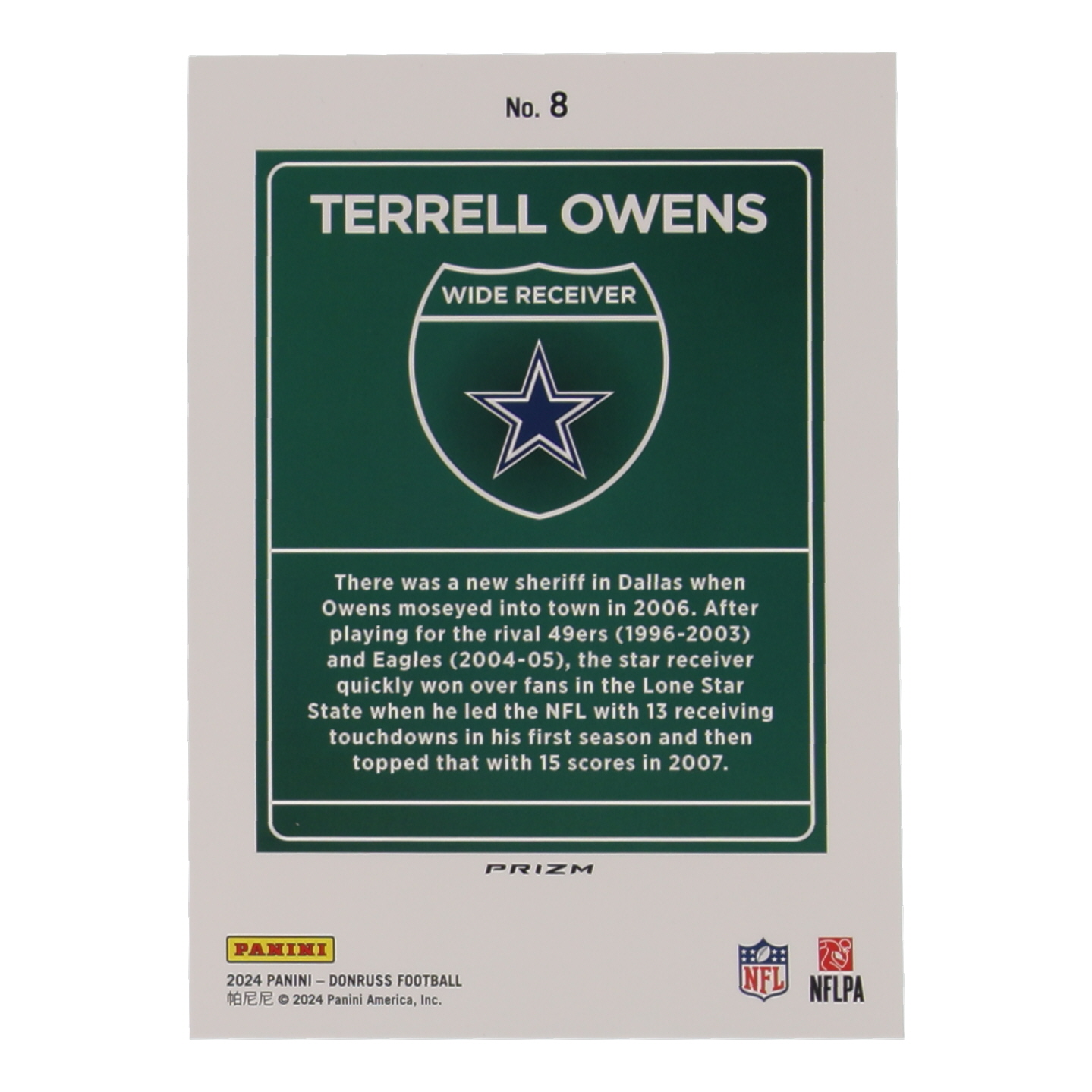 Terrell Owens 2024 Panini Donruss Football Oversized Downtown Jumbo #8 at PristineAuction.com Terrell Owens 2024 Panini Donruss Football Oversized Downtown Jumbo #8 at PristineAuction.com