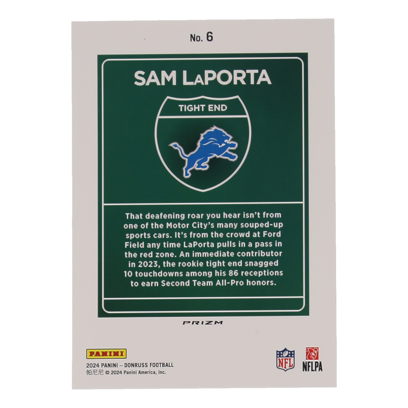 Sam LaPorta 2024 Panini Donruss Football Oversized Downtown Jumbo #6 at PristineAuction.com Sam LaPorta 2024 Panini Donruss Football Oversized Downtown Jumbo #6 at PristineAuction.com