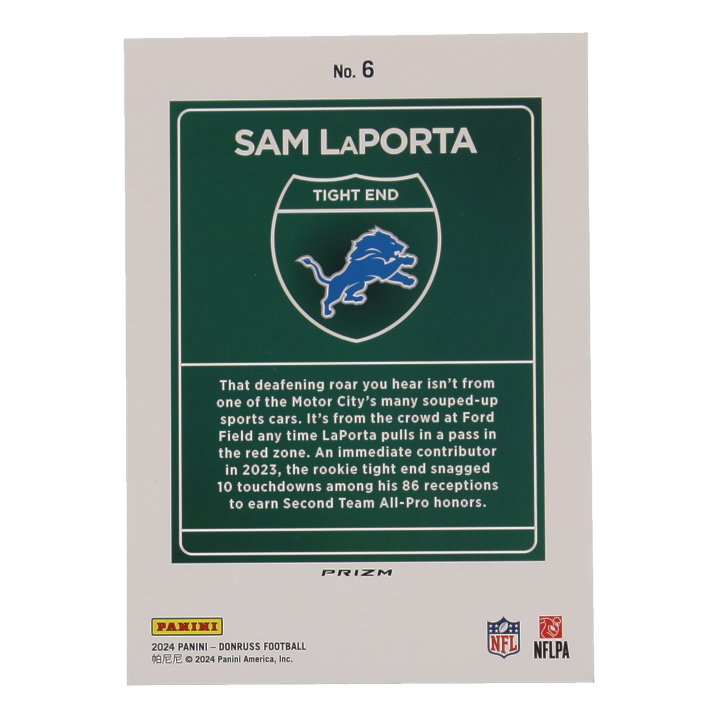 Sam LaPorta 2024 Panini Donruss Football Oversized Downtown Jumbo #6 at PristineAuction.com Sam LaPorta 2024 Panini Donruss Football Oversized Downtown Jumbo #6 at PristineAuction.com