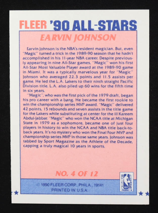 Magic Johnson 1990-91 Fleer All-Stars #4 at PristineAuction.com Magic Johnson 1990-91 Fleer All-Stars #4 at PristineAuction.com