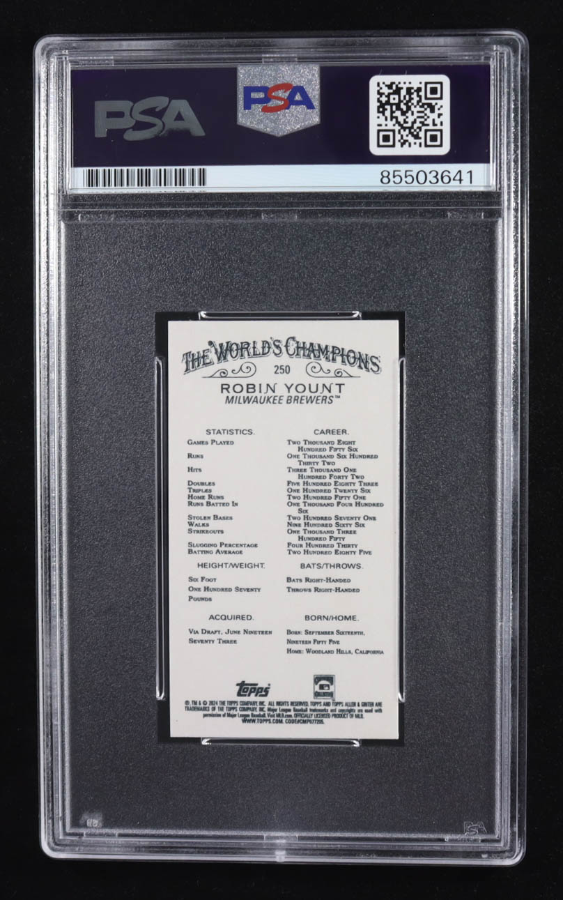 Robin Yount Signed 2024 Topps Allen & Ginter The World's Champions #250 (PSA | Autograph Grade PSA Authentic) at PristineAuction.com Robin Yount Signed 2024 Topps Allen & Ginter The World's Champions #250 (PSA | Autograph Grade PSA Authentic) at PristineAuction.com
