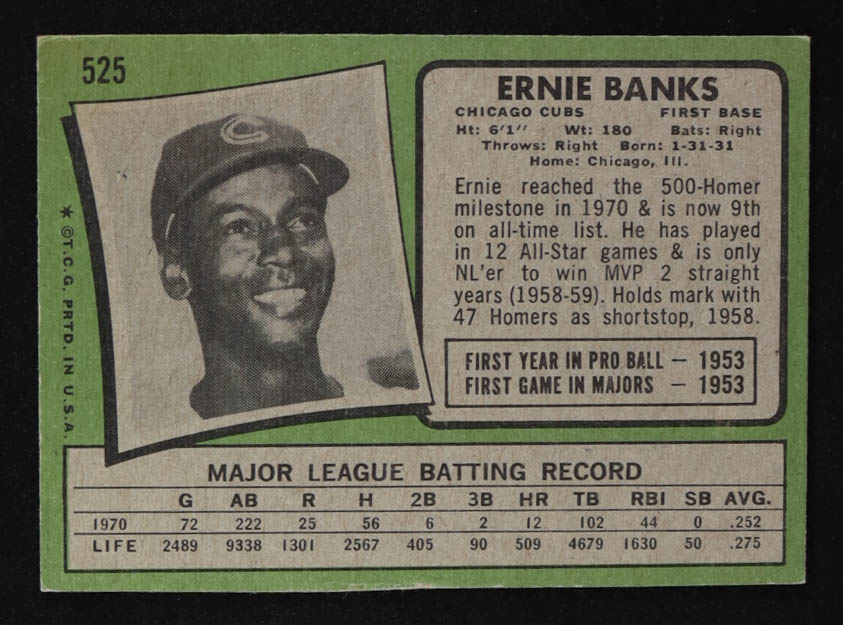 Ernie Banks 1971 Topps #525 at PristineAuction.com Ernie Banks 1971 Topps #525 at PristineAuction.com