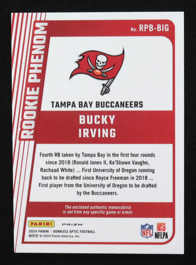 Bucky Irving 2024 Donruss Optic Rookie Phenoms Blue Hyper #10 RC at PristineAuction.com Bucky Irving 2024 Donruss Optic Rookie Phenoms Blue Hyper #10 RC at PristineAuction.com