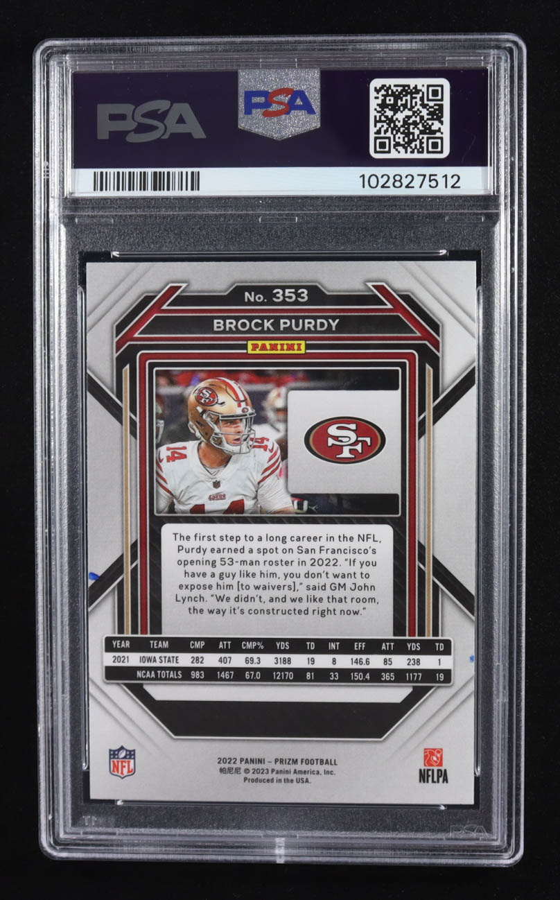 Brock Purdy Signed 2022 Topps Panini Prizm Trading Card Auto #353 RC (PSA | Autograph Graded 9) at PristineAuction.com Brock Purdy Signed 2022 Topps Panini Prizm Trading Card Auto #353 RC (PSA | Autograph Graded 9) at PristineAuction.com