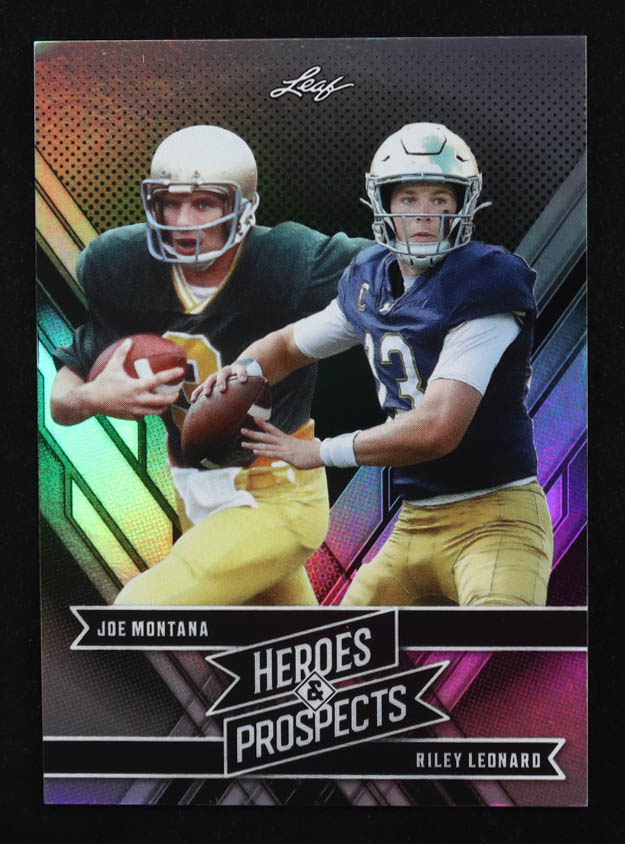 Joe Montana / Riley Leonard 2024 Leaf Heroes & Prospects Silver #255 #158/199 at PristineAuction.com Joe Montana / Riley Leonard 2024 Leaf Heroes & Prospects Silver #255 #158/199 at PristineAuction.com