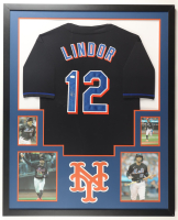 Fransisco Lindor Signed Mets Custom Framed Jersey Display (JSA) at PristineAuction.com