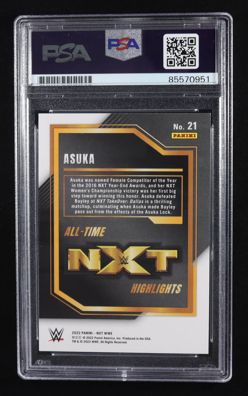 Asuka Signed 2022 Panini Prizm Trading Card All-Time NXT Highlights #21 (PSA | Autograph Grade PSA Authentic) at PristineAuction.com Asuka Signed 2022 Panini Prizm Trading Card All-Time NXT Highlights #21 (PSA | Autograph Grade PSA Authentic) at PristineAuction.com