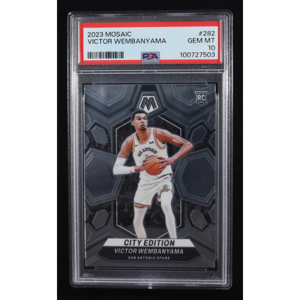Victor Wembanyama 2023-24 Panini Mosaic #282 RC / City Edition (PSA 10) at PristineAuction.com Victor Wembanyama 2023-24 Panini Mosaic #282 RC / City Edition (PSA 10) at PristineAuction.com