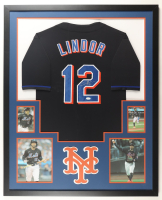 Fransisco Lindor Signed Mets Custom Framed Jersey Display (JSA) at PristineAuction.com