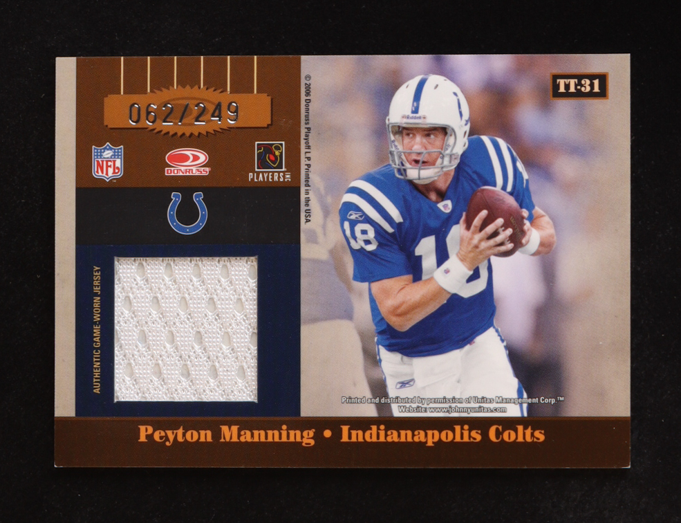 Johnny Unitas / Peyton Manning 2006 Donruss Elite Throwback Threads #31 #062/249 at PristineAuction.com Johnny Unitas / Peyton Manning 2006 Donruss Elite Throwback Threads #31 #062/249 at PristineAuction.com