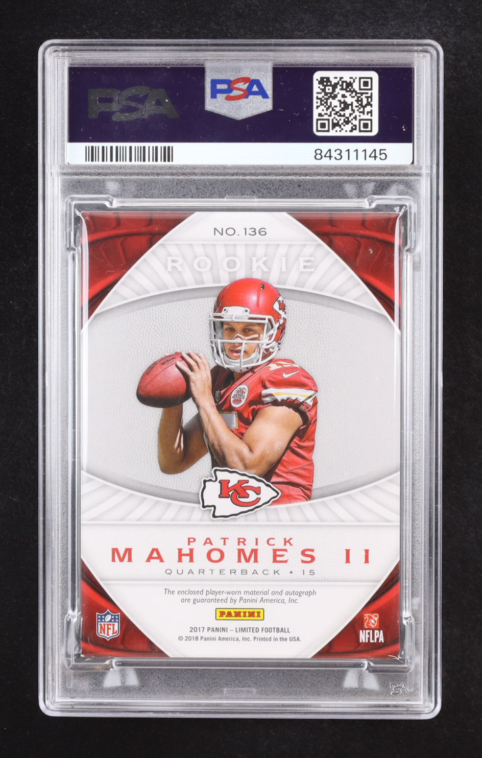 Patrick Mahomes II 2017 Limited #136 JSY AU #062/149 RC (PSA | Auto Grade PSA 10) at PristineAuction.com Patrick Mahomes II 2017 Limited #136 JSY AU #062/149 RC (PSA | Auto Grade PSA 10) at PristineAuction.com