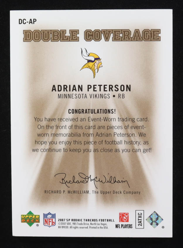 Adrian Peterson 2007 SP Rookie Threads Double Coverage #DCAP RC at PristineAuction.com Adrian Peterson 2007 SP Rookie Threads Double Coverage #DCAP RC at PristineAuction.com