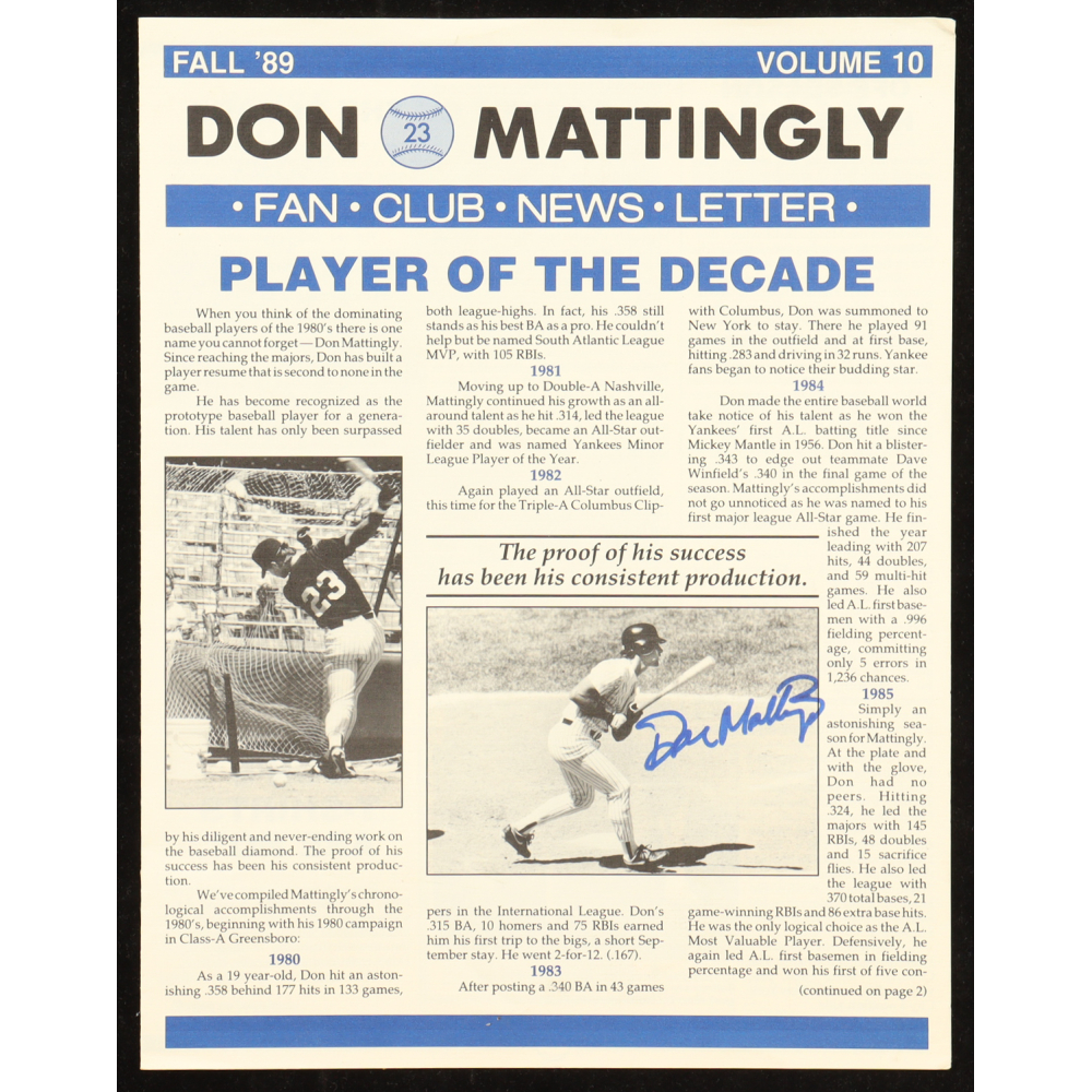 Don Mattingly Signed Yankees 8.5x11 Photo (Schulte) at PristineAuction.com